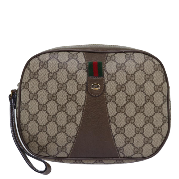 GUCCI GG Supreme Web Sherry Line Clutch Bag PVC Beige Red 89 01 034 Auth yk12747 - Picture 13 of 16